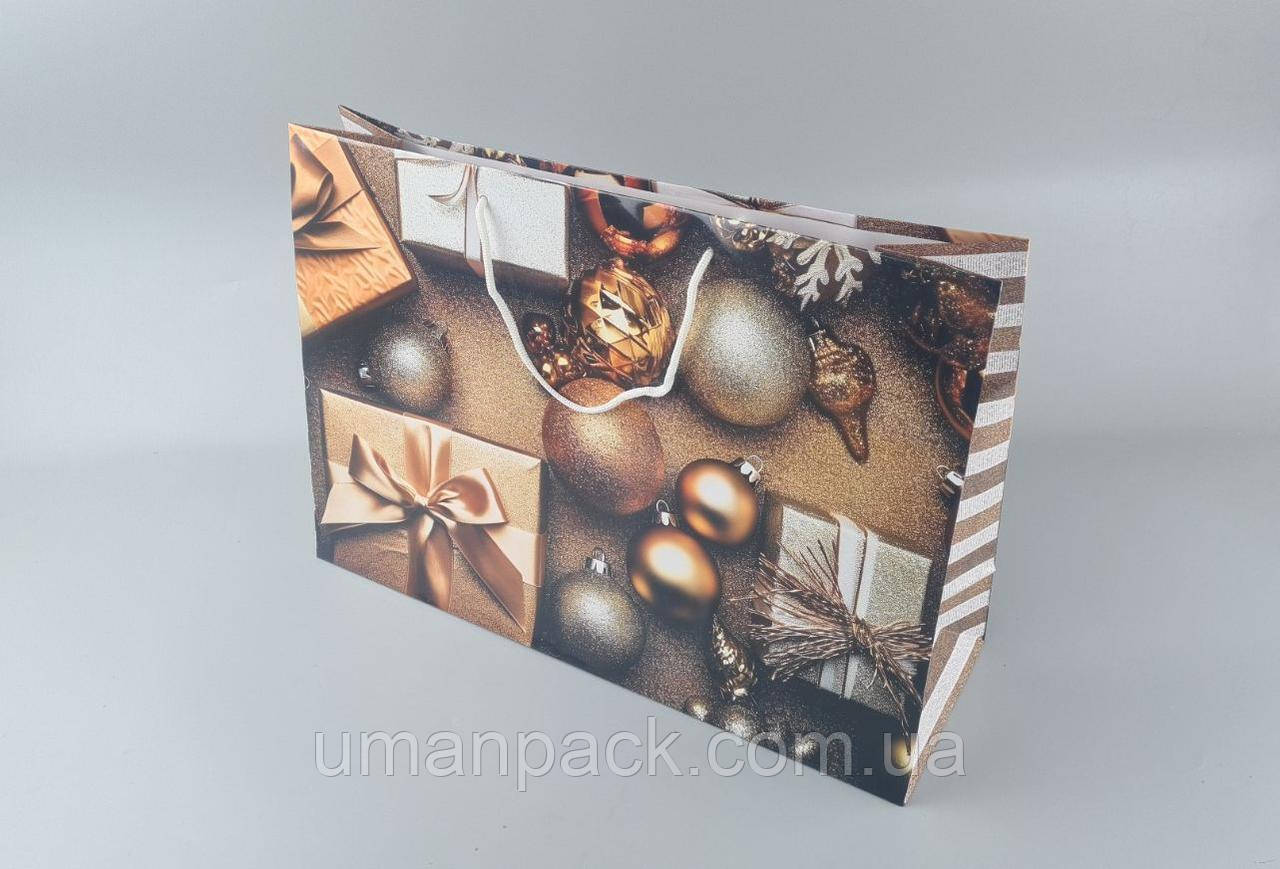 Паперовий Подарунковий Пакет Новорічний горизонтальні 46*33*15-013 (12 шт.)