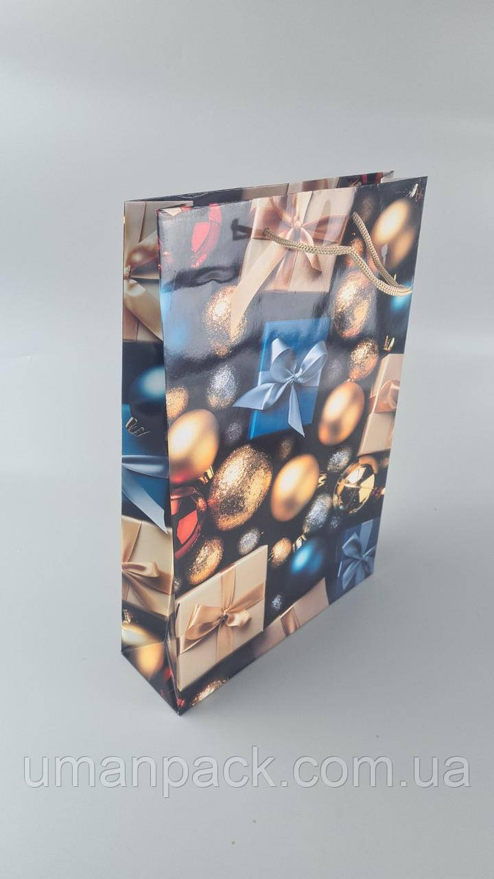 Паперовий Подарунковий Пакет Новорічний вертикальний 25/37/8 (12 шт.), фото 1