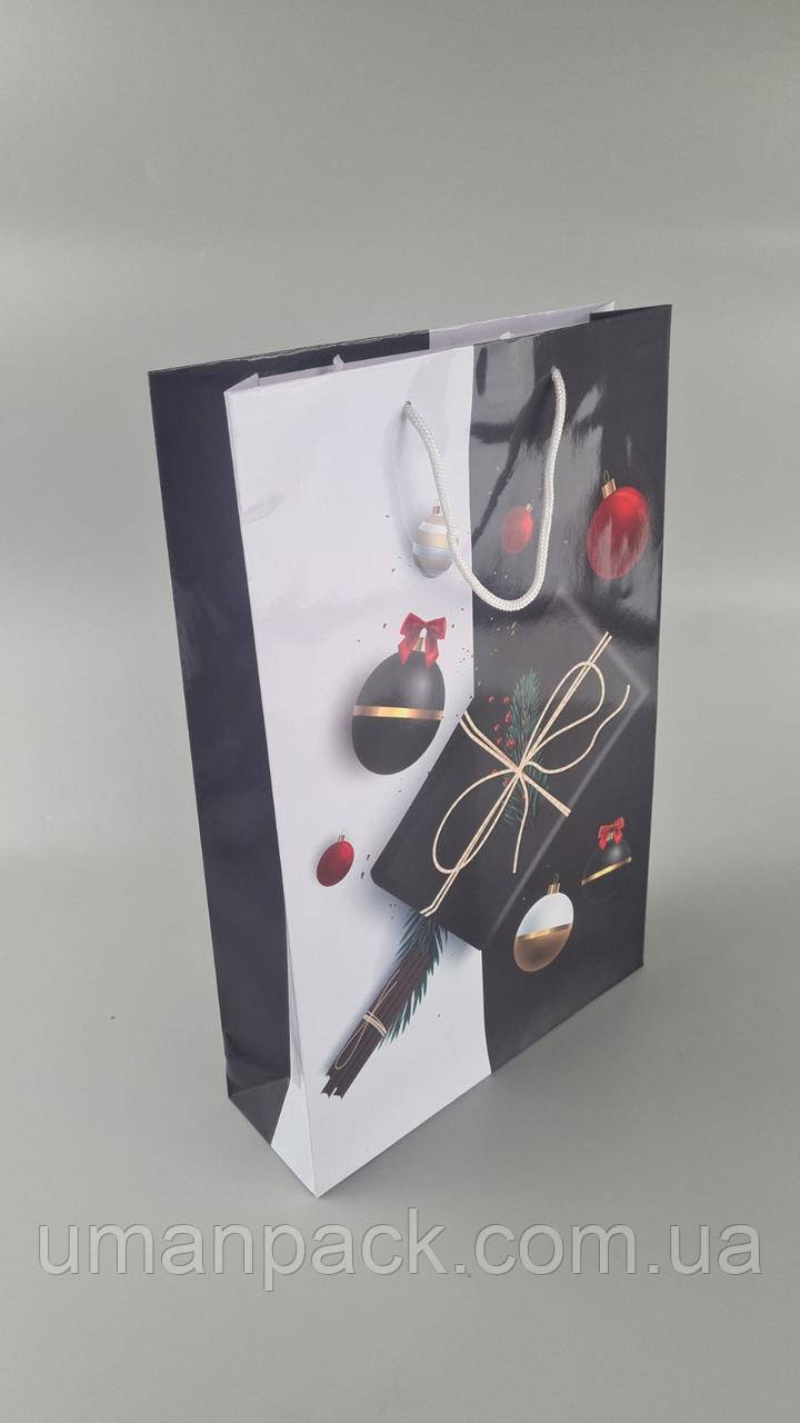 Паперовий Подарунковий Пакет Новорічний вертикальний 25/37/8 (12 шт.)