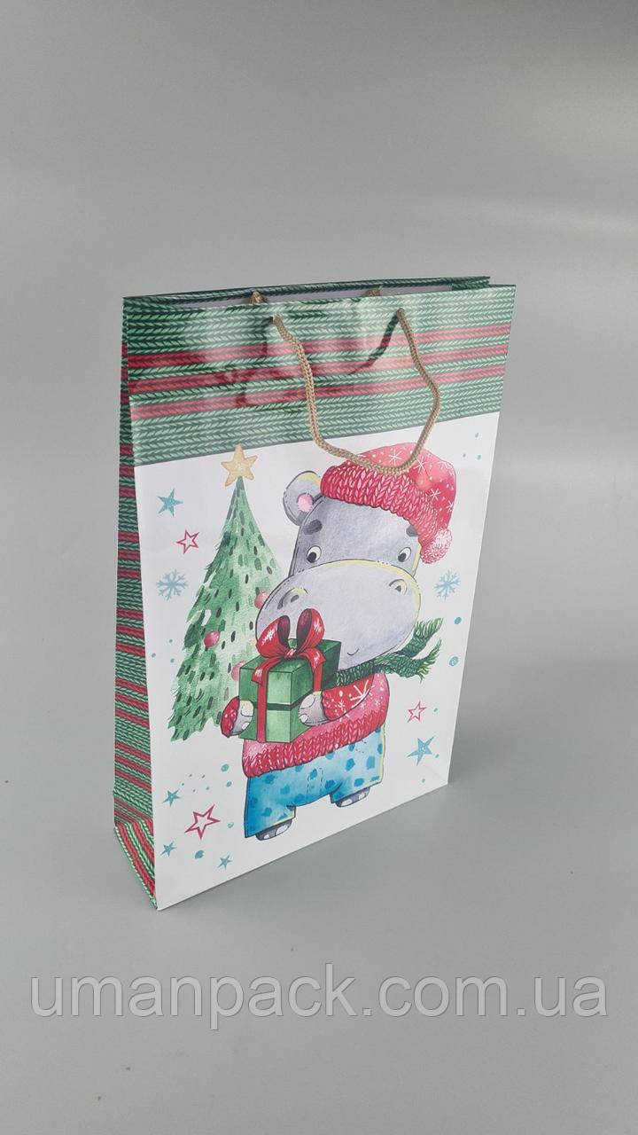Паперовий Подарунковий Пакет Новорічний вертикальний 25/37/8 (12 шт.)