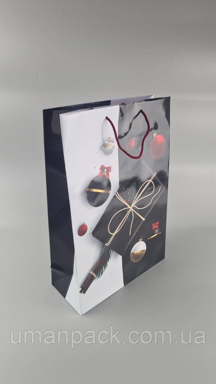 Паперовий Подарунковий Пакет Новорічний вертикальний 30х47х12-004 (12 шт.)