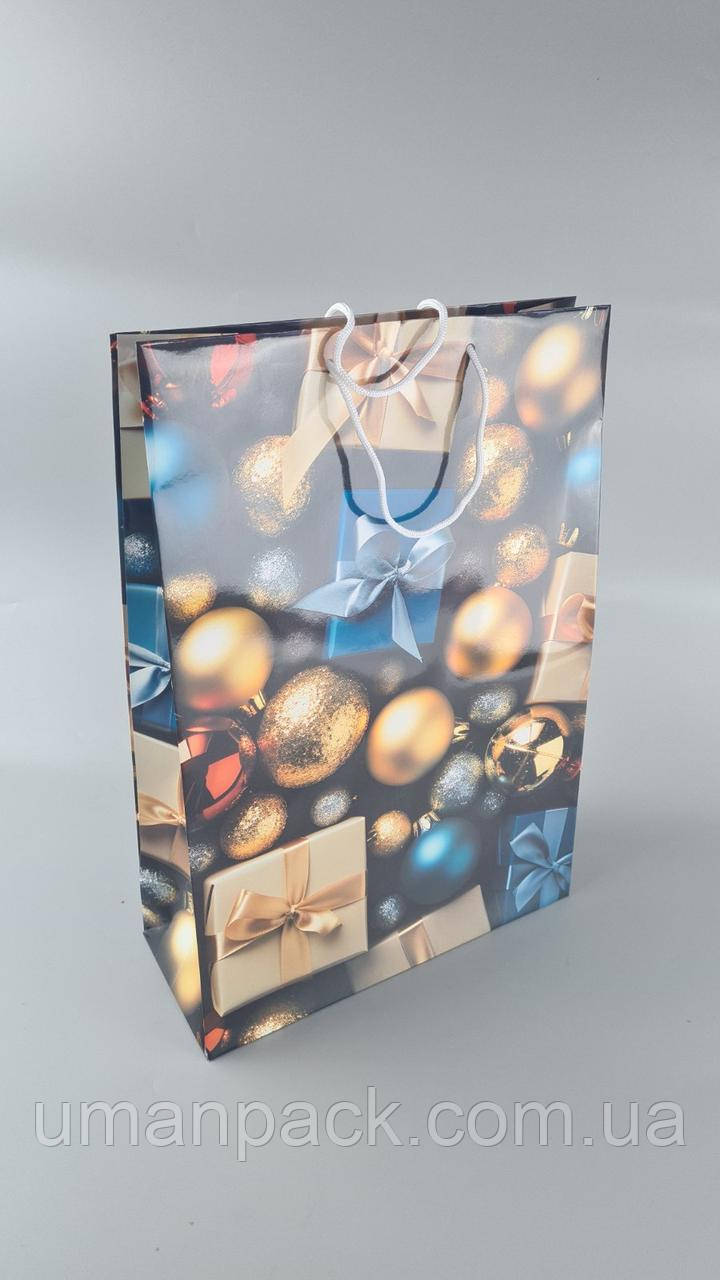 Паперовий Подарунковий Пакет Новорічний вертикальний 30х47х12-005 (12 шт.)