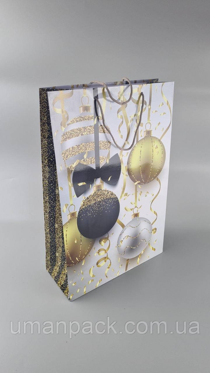 Паперовий Подарунковий Пакет Новорічний вертикальний 30х47х12-011 (12 шт.)