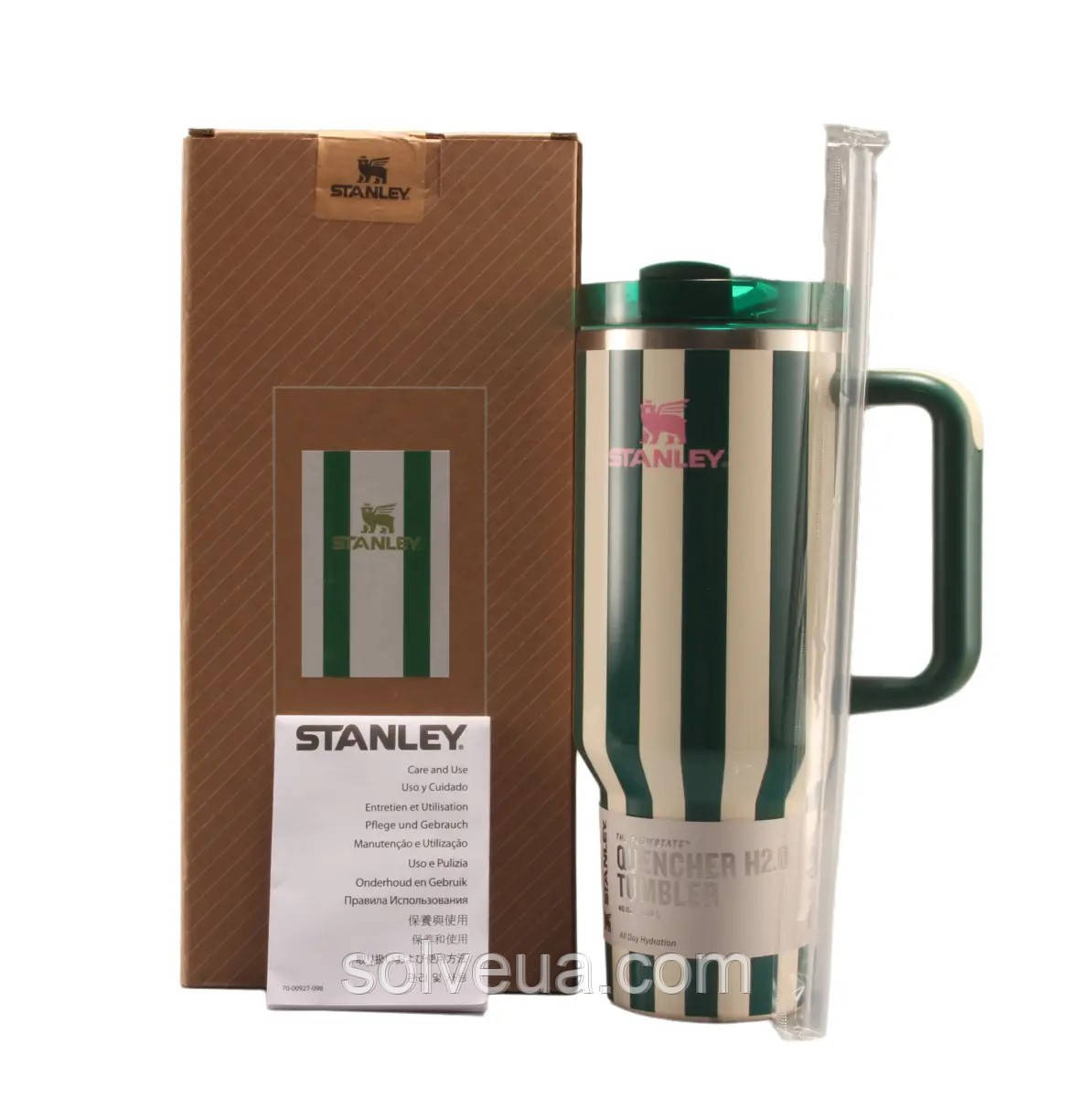 Термос термочашка Stanley Quencher ProTour Flip Straw Tumbler з нержавіючої сталі Green Cabana Gloss 1,18 л KT6007892 solve, фото 1