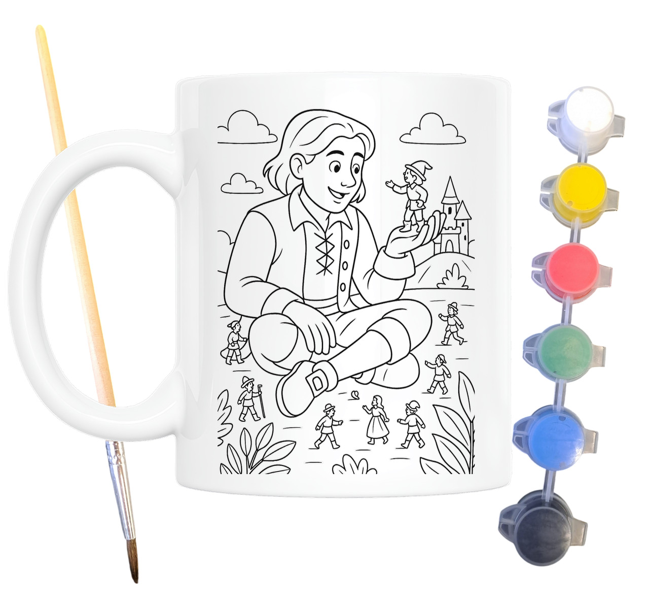 Набір для творчості кружка розмальовка за мотивами Мандри Гуллівера (Джонатана Свіфта) 330 мл біла (КР0173), фото 1