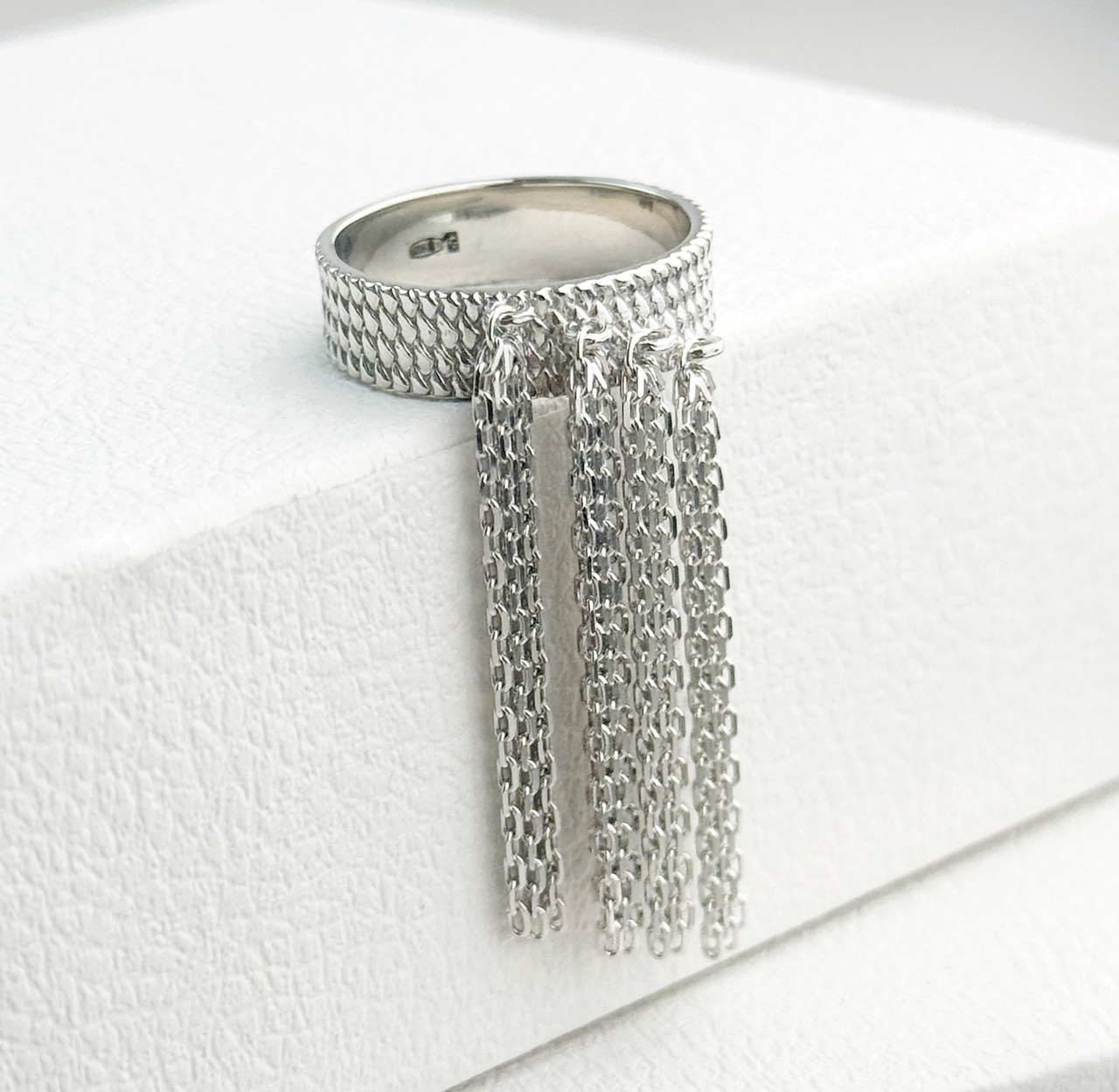 Срібна каблучка з довгими ланцюжками «Азія» — срібло 925 проби, фото 1