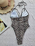 Жіночий суцільний леопардовий купальник із вирізом і поролоновими чашками, модний купальник 2025 фабричний Китай, фото 3