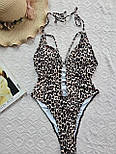 Жіночий суцільний леопардовий купальник із вирізом і поролоновими чашками, модний купальник 2025 фабричний Китай, фото 2