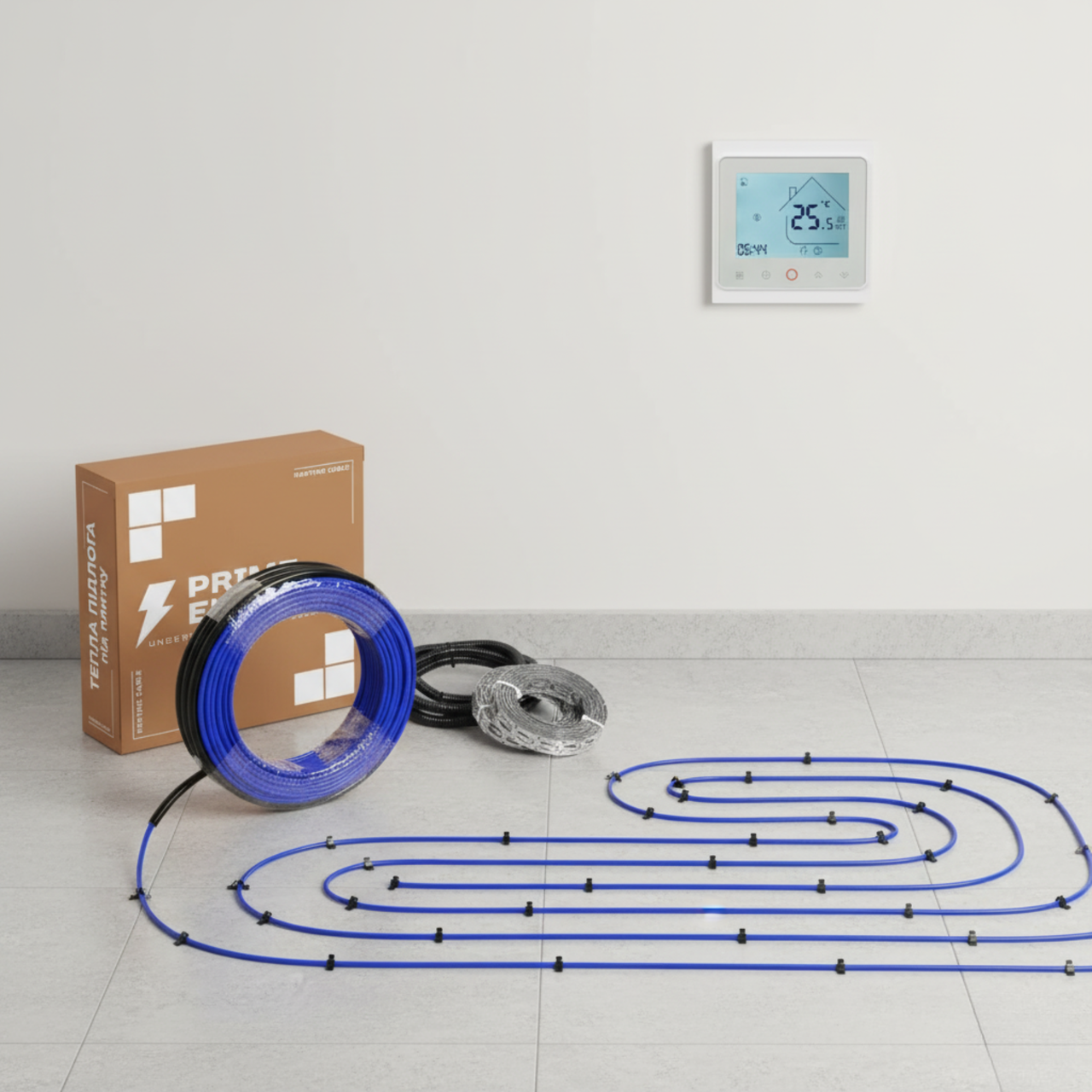 Тепла підлога 150м - Prime Electric PC-20 нагрівальний кабель 3000W з програмованим WiFi терморегулятором білим, фото 1