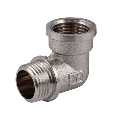Коліно нікельоване 1/2" ВР х 1/2" ЗР, латунний фітинг різьбовий