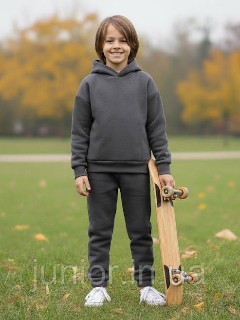Утеплений спортивний костюм для хлопчика для дівчинки Сірий 134-158р. Спортивний костюм на флісі Костюм на блискавці, фото 1