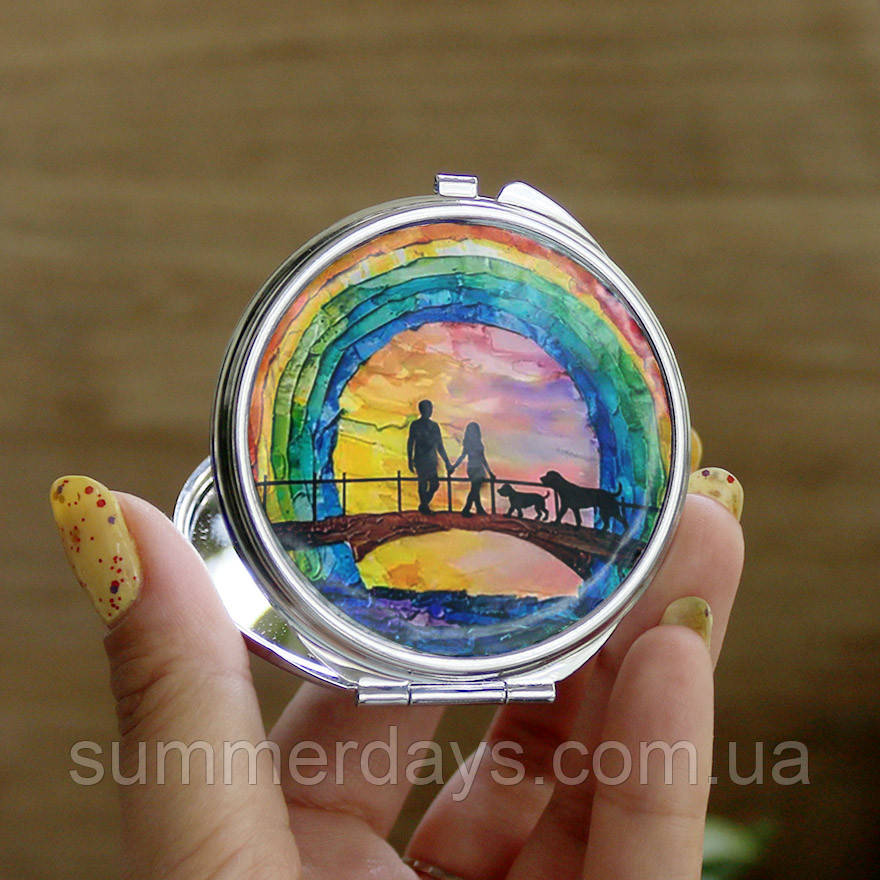 Кишенькове дзеркальце пара з собак на фоні веселки, фото 1