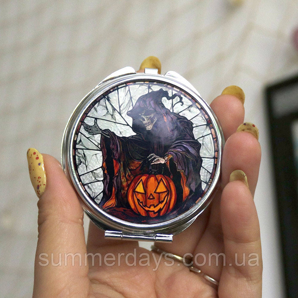 Кишенькове дзеркальце Смерть з гарбузом на Хеллоуїн, фото 1