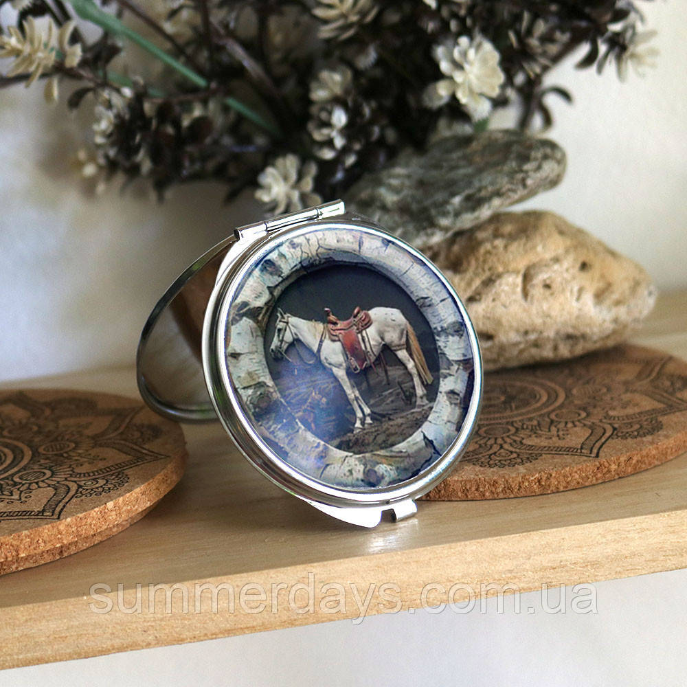 Кишенькове дзеркальце Кінь у березовому вінку, фото 1