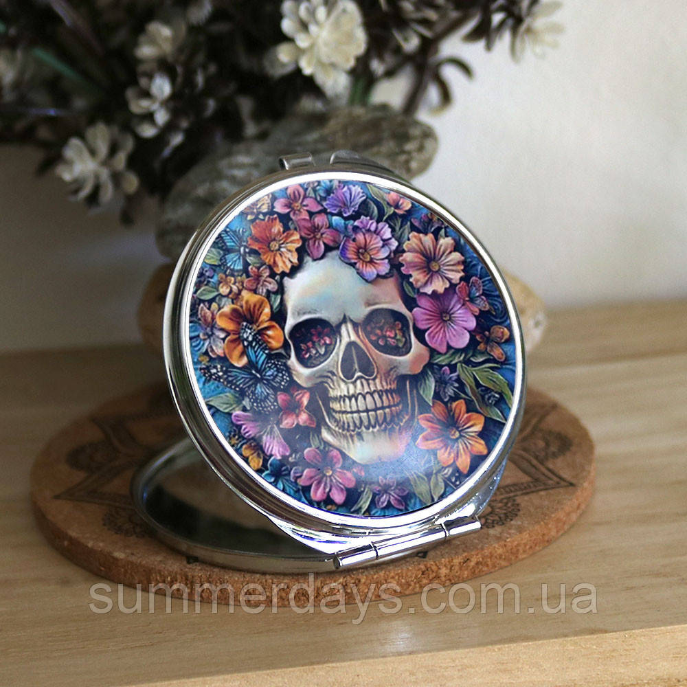 Кишенькове дзеркальце Квітковий череп, фото 1