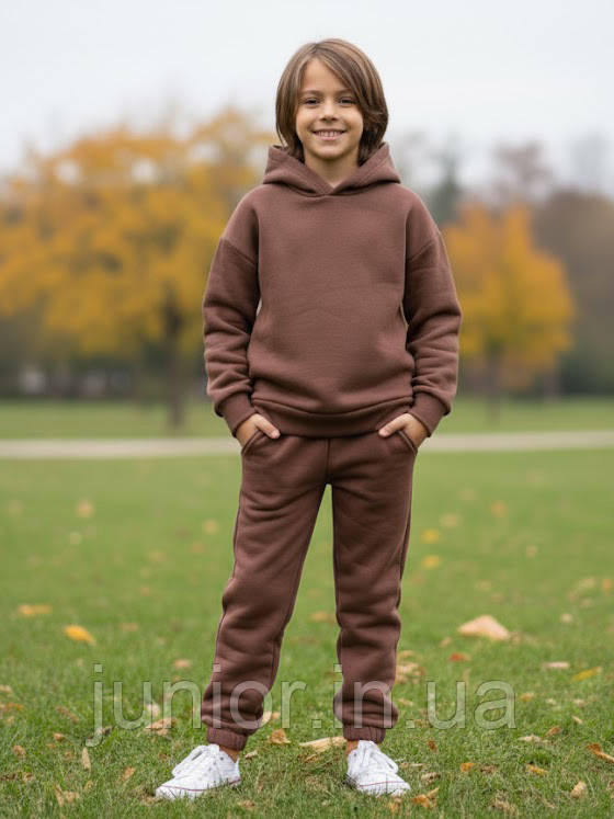 Утеплений спортивний костюм для хлопчика для дівчинки Коричневий134-158р. Спортивний костюм на флісі Костюм на блискавці, фото 1