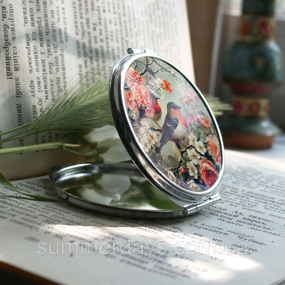 Кишенькове дзеркальце Снігур з квіточками, фото 1