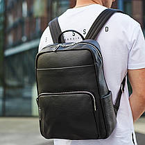 Чоловічий шкіряний рюкзак для ноутбука і подорожей чорний Tiding Bag 59331, фото 4