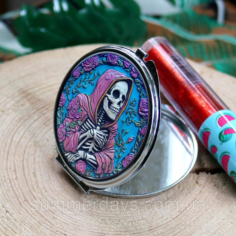 Кишенькове дзеркальце Скелет смерті в рожевій накидці, фото 1