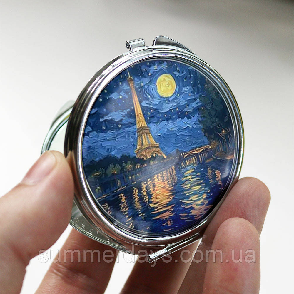 Кишенькове дзеркальце Париж у стилі Зіркової ночі Ван Гог, фото 1