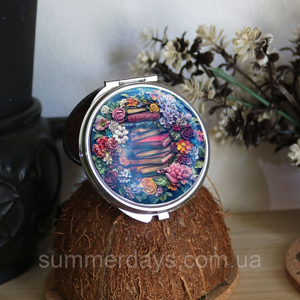 Кишенькове дзеркальце Книги для любителя читати та подарунок бібліотекарю, фото 1