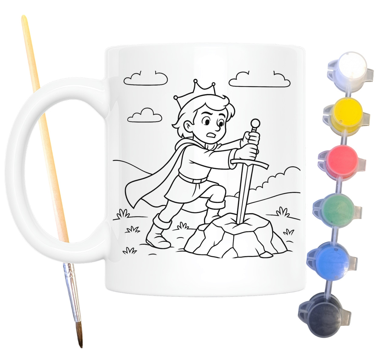 Набір для творчості кружка розмальовка за мотивами Король Артур і Екскалібур 330 мл біла (КР0175), фото 1