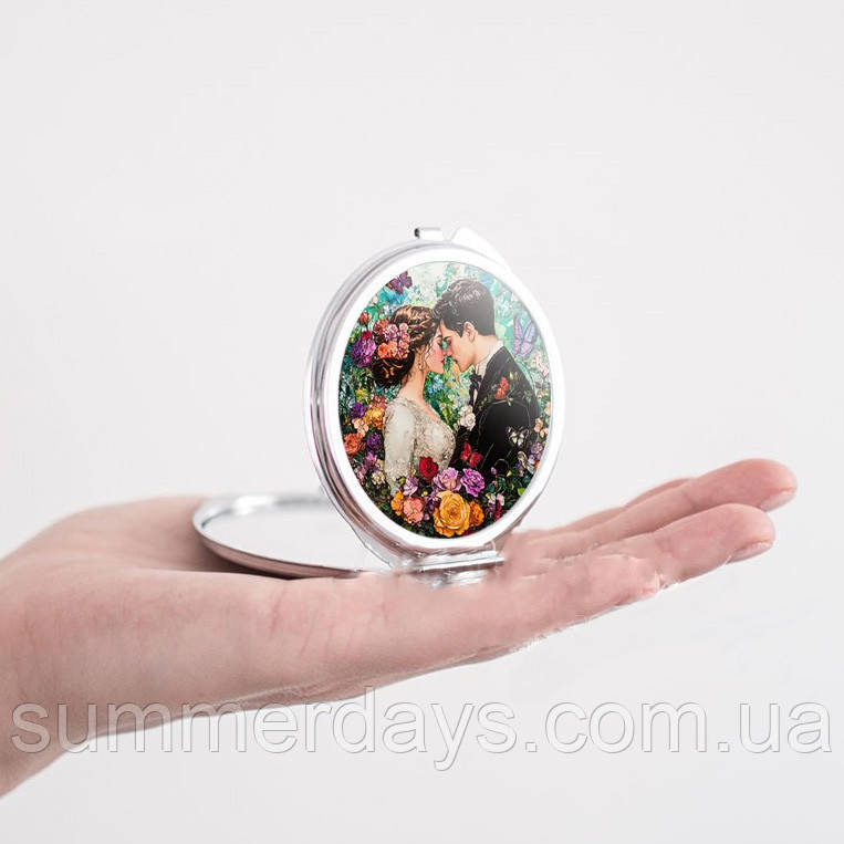 Кишенькове дзеркальце Пара закоханих у квітах, фото 1