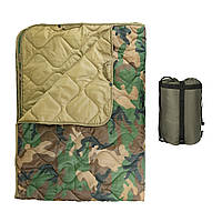 Ковдра кемпінгова з чохлом Woodland Camo 150 × 200 см KT7001008 — з кнопками для використання під пончо solve