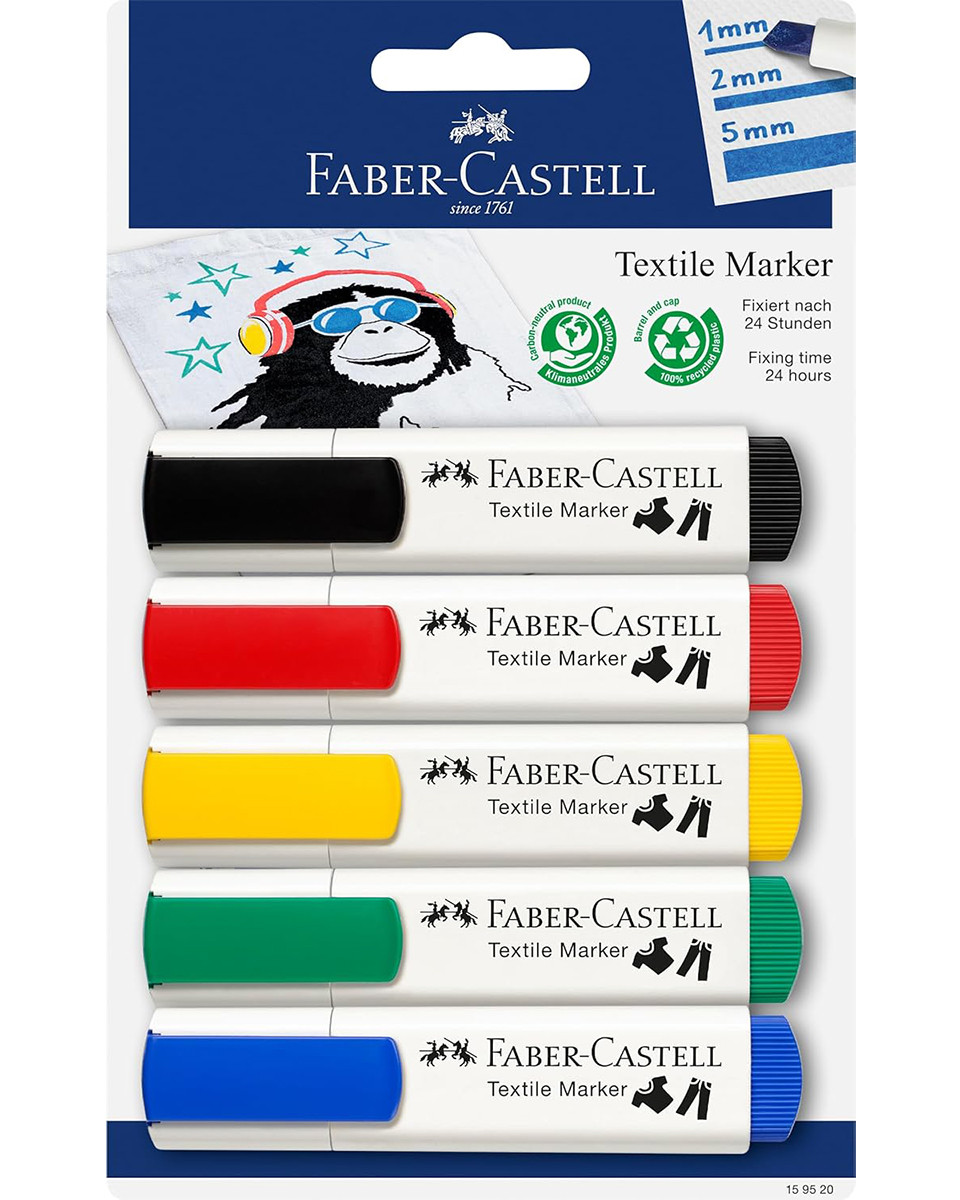Маркери для тканини FABER-CASTELL TEXTILE MARKER 5 кольорів, фото 1