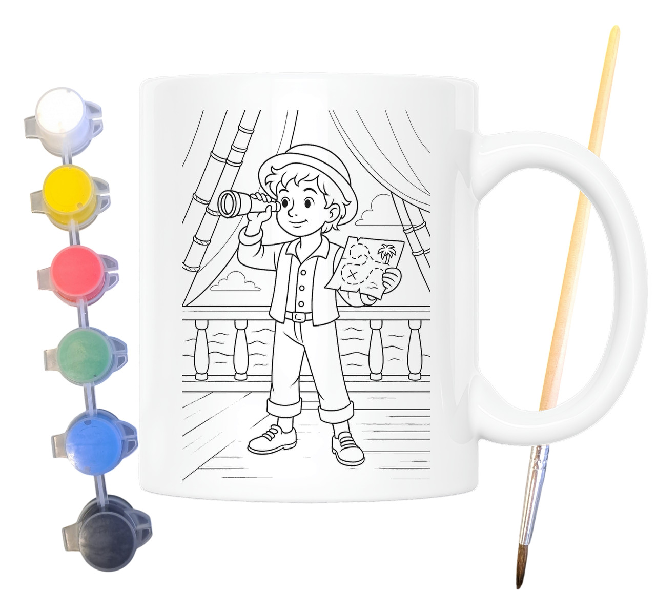 Набір для творчості кружка розмальовка за мотивами Острів скарбів (Роберт Луїс Стівенсон) 330 мл біла (КР0178), фото 1