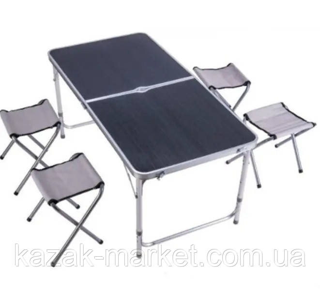 Валіза-столик із 4 стільцями Туристичний стіл валіза для відпочинку Столик пікніка складана алюмінієва 120х60 см, фото 1