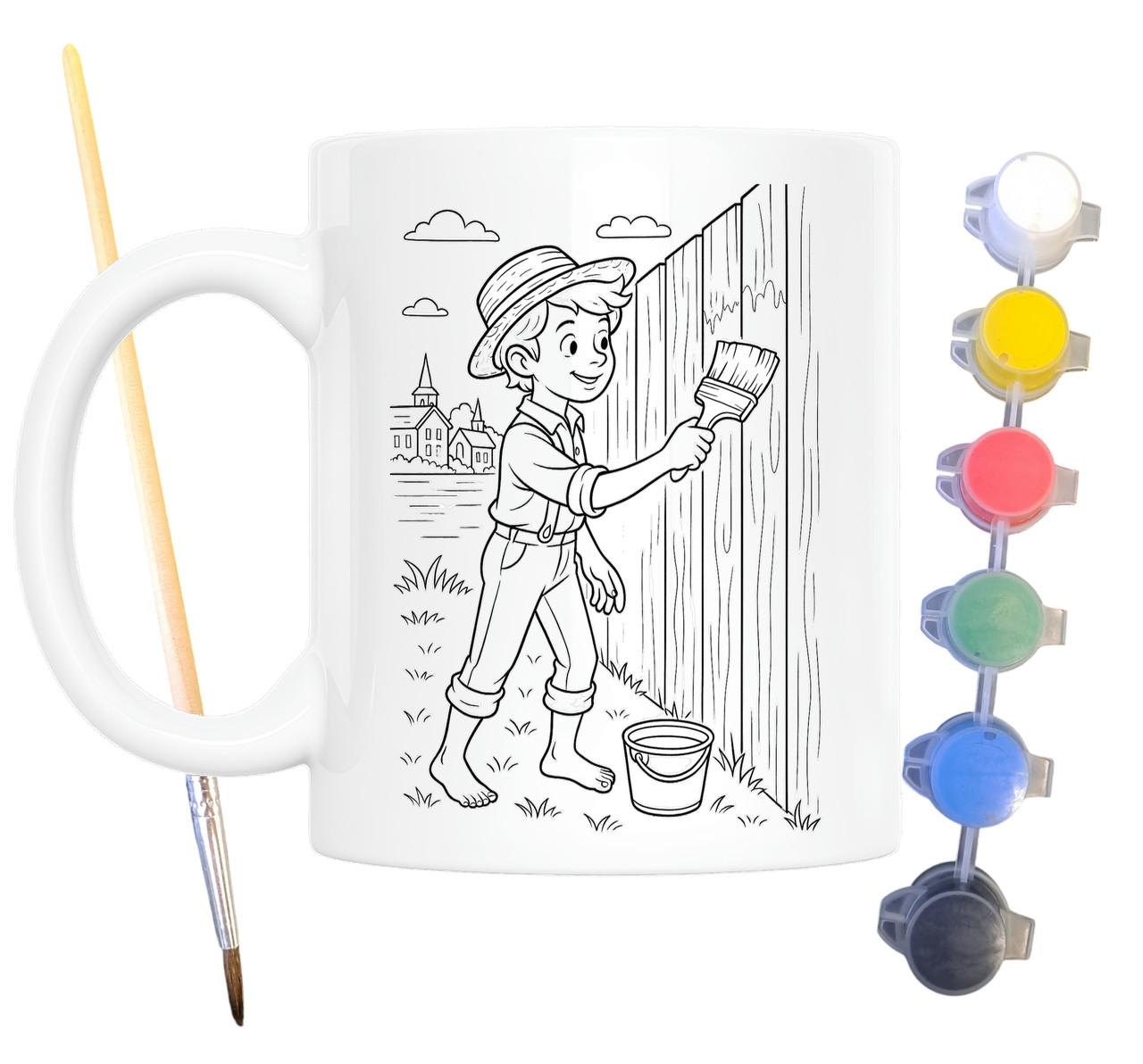 Набір для творчості кружка розмальовка за мотивами Пригоди Тома Сойєра (Марк Твен) 330 мл біла (КР0180), фото 1