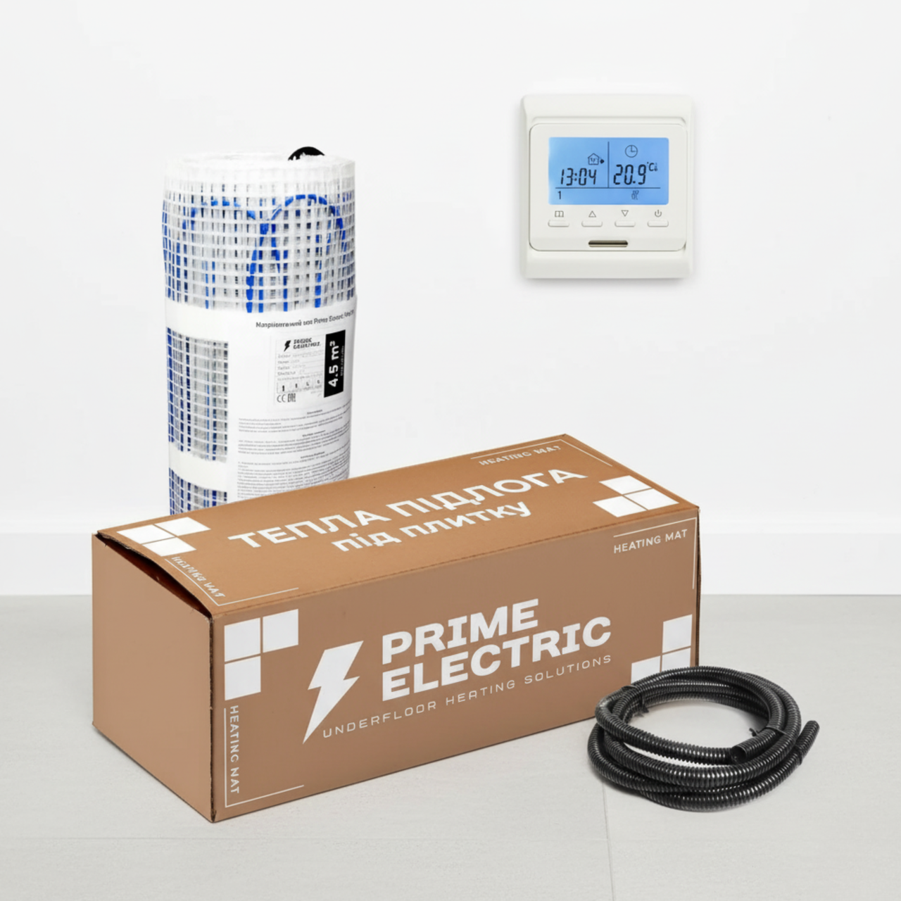 5 м² Комплект теплої підлоги Prime Electric PM-175 нагрівальний мат з програмованим терморегулятором білим, фото 1