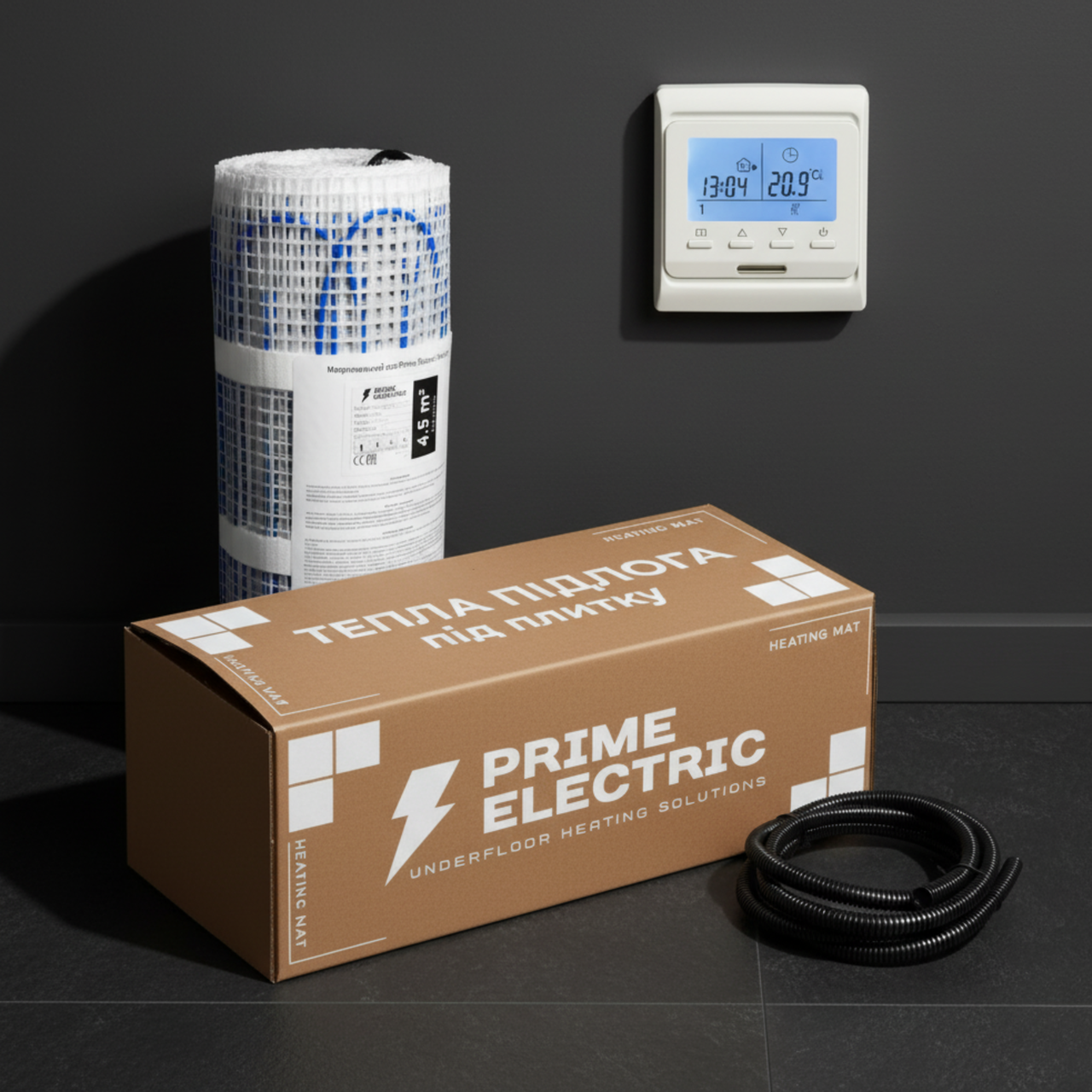 10 м² Комплект теплої підлоги Prime Electric PM-175 нагрівальний мат з програмованим терморегулятором білим, фото 1