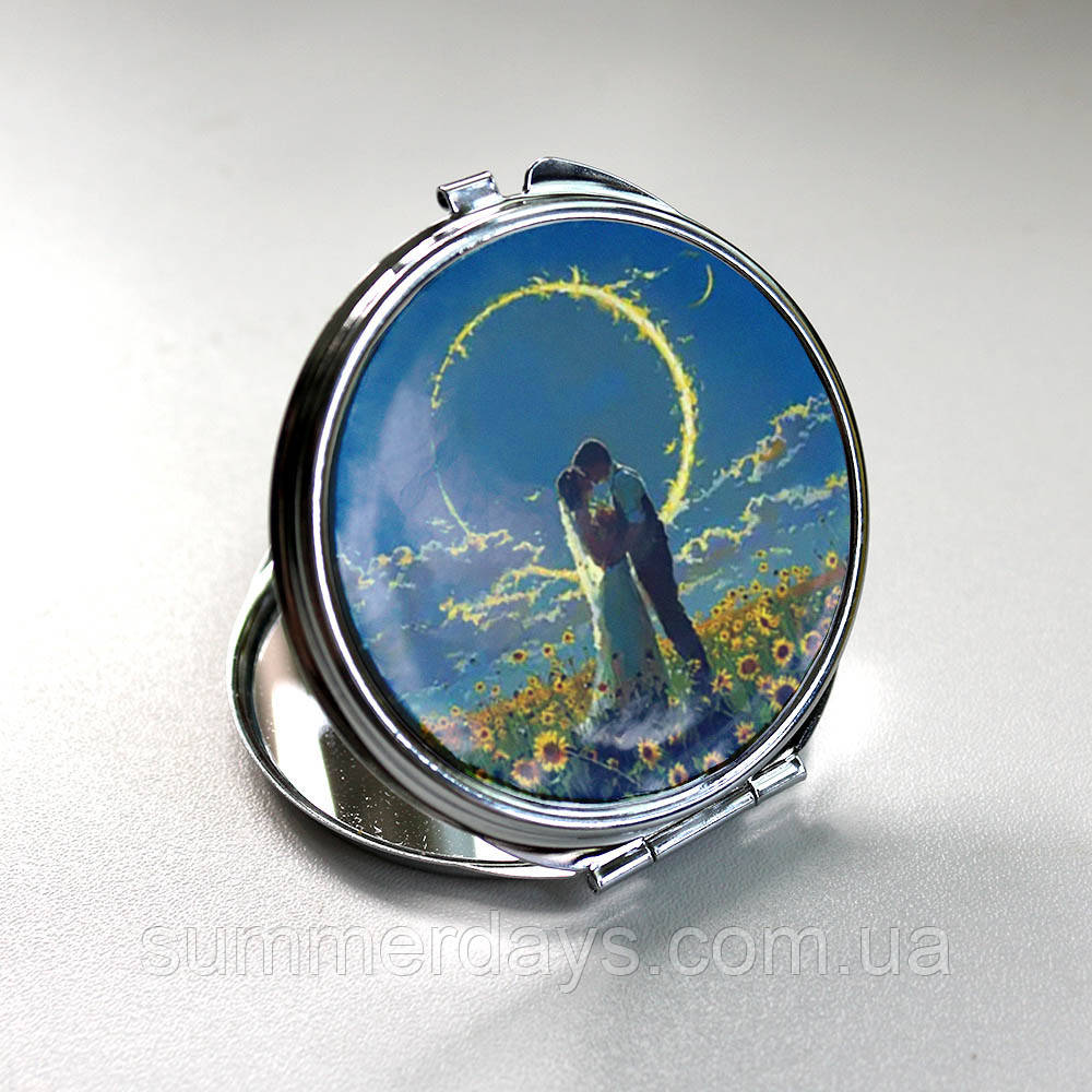 Кишенькове дзеркальце Наречена та наречений у полі соняшників, фото 1