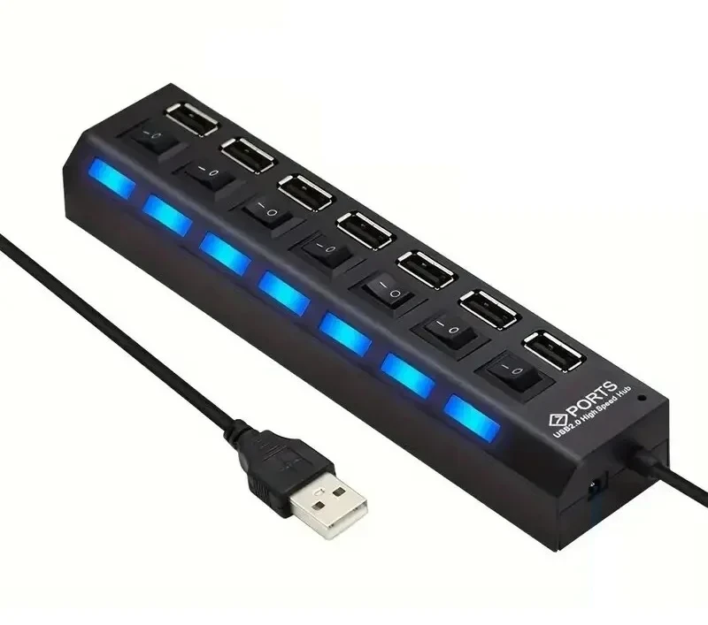USB 2.0 хаб на 7 портів з вимикачами, фото 1