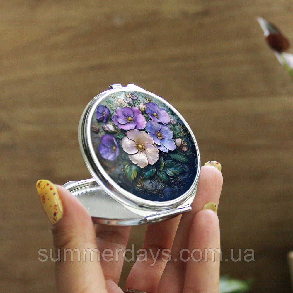 Кишенькове дзеркальце Букет бузкових квітів, фото 1