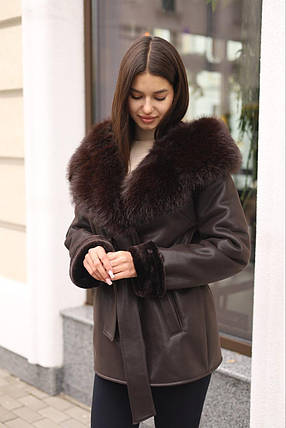 Елегантна еко-дублянка з капюшоном та хутром під лису Д-244 коротка, фото 1