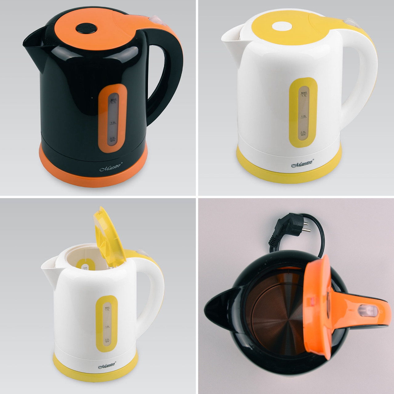 Електричний чайник Maestro MR-040 1,7 л / 2000 Вт - білий або чорний корпус із кольоровими вставками, фото 1