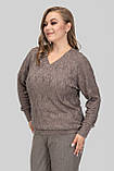 Жіночий теплий светр Меліса з V-вирізом великих розмірів 50–60 ангора кавовий, фото 6