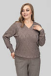 Жіночий теплий светр Меліса з V-вирізом великих розмірів 50–60 ангора кавовий, фото 7