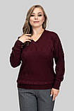 Жіночий теплий светр Меліса з V-вирізом великих розмірів 50–60 ангора бургунді, фото 4
