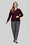 Жіночий теплий светр Меліса з V-вирізом великих розмірів 50–60 ангора бургунді, фото 5