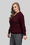 Жіночий теплий светр Меліса з V-вирізом великих розмірів 50–60 ангора бургунді, фото 6