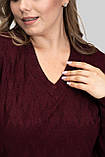 Жіночий теплий светр Меліса з V-вирізом великих розмірів 50–60 ангора бургунді, фото 8