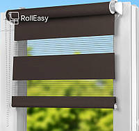 Ролеты на окна День-ночь Жалюзи Рулонная штора с фиксацией под наклон Рулонные шторы Ролета тканевая лен D-203 Темно-коричневый