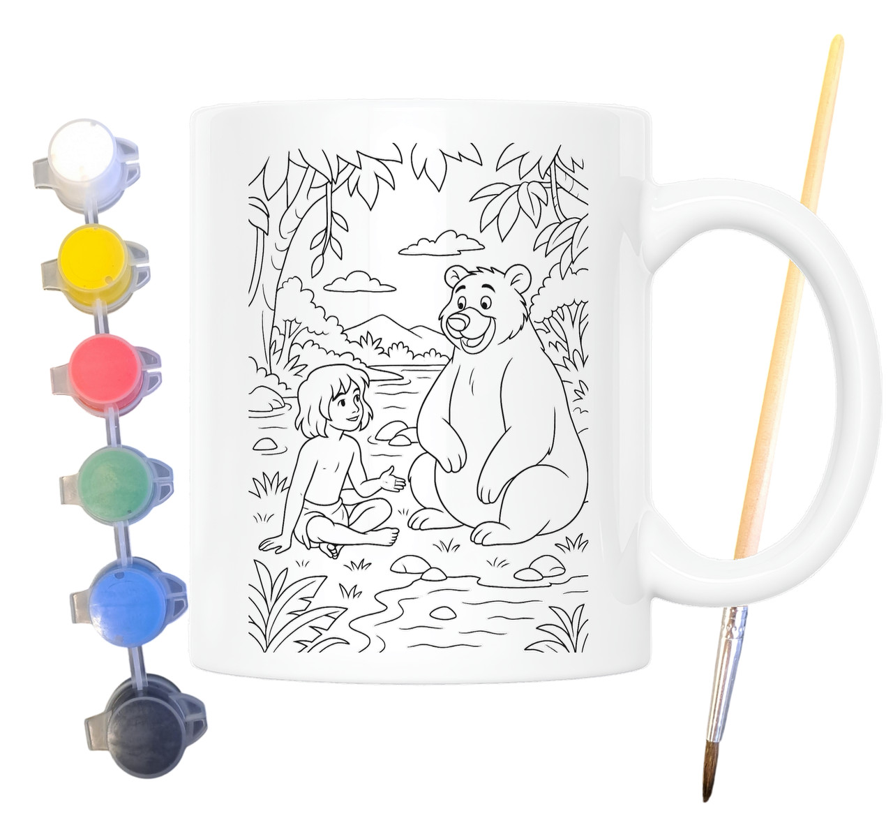 Набір для творчості кружка розмальовка Мауглі (за мотивами Книги джунглів Редьярда Кіплінга) 330 мл біла (КР0183), фото 1