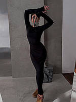 Женское длинное теплое платье термо макси облегающее с длинными рукавами в обтяжку черное шоколадное