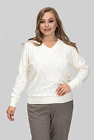 Жіночий теплий светр Меліса з V-вирізом великих розмірів 50–60 ангора молочний