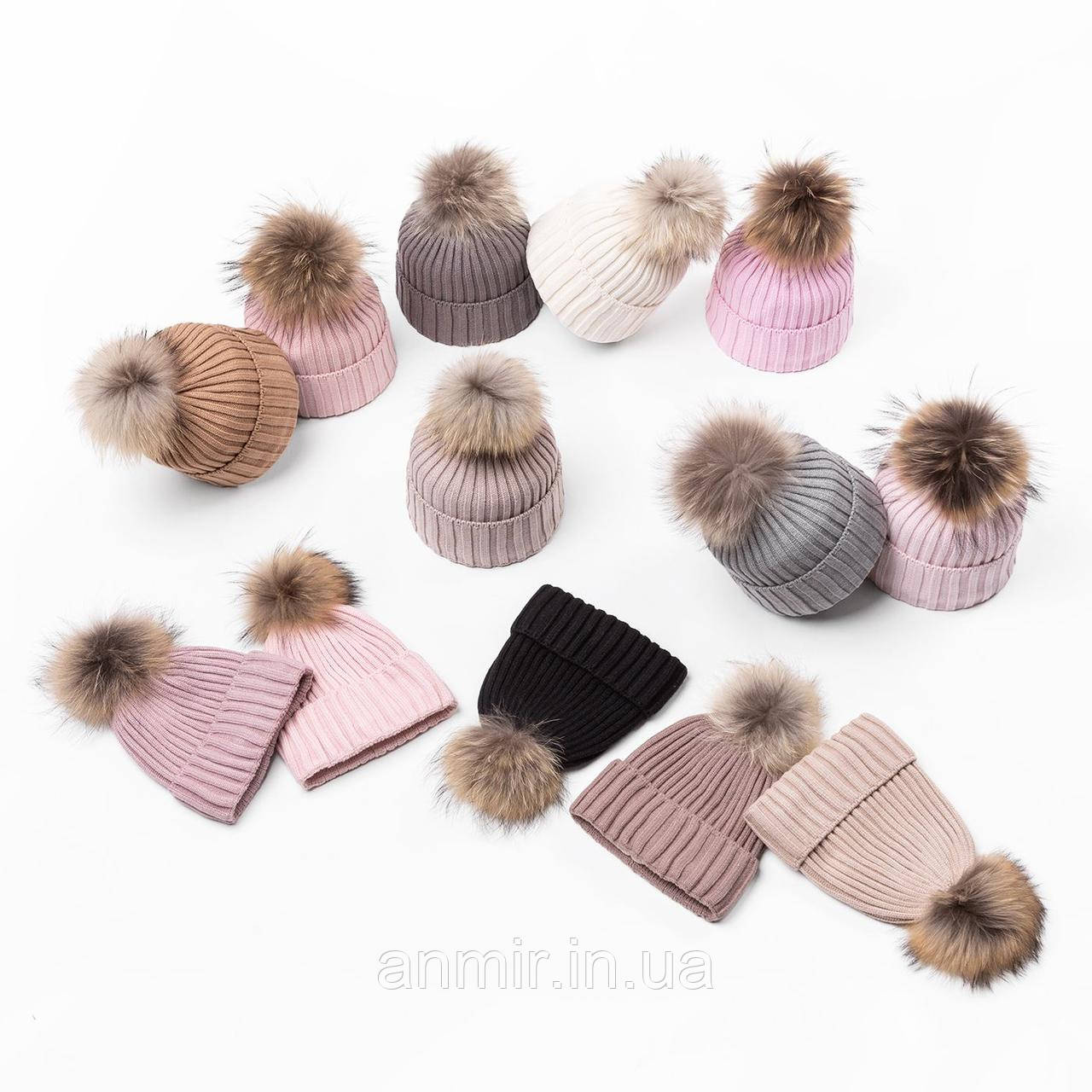 Зимова шапка дитяча на флісі ПОМПОН для дівчинки 50-54, кольору міксом